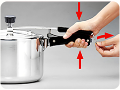 Opening step 1: hold the body and lid handles in the closed position