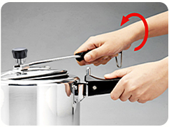 Opening step 3: continue until the handles align to release the lock